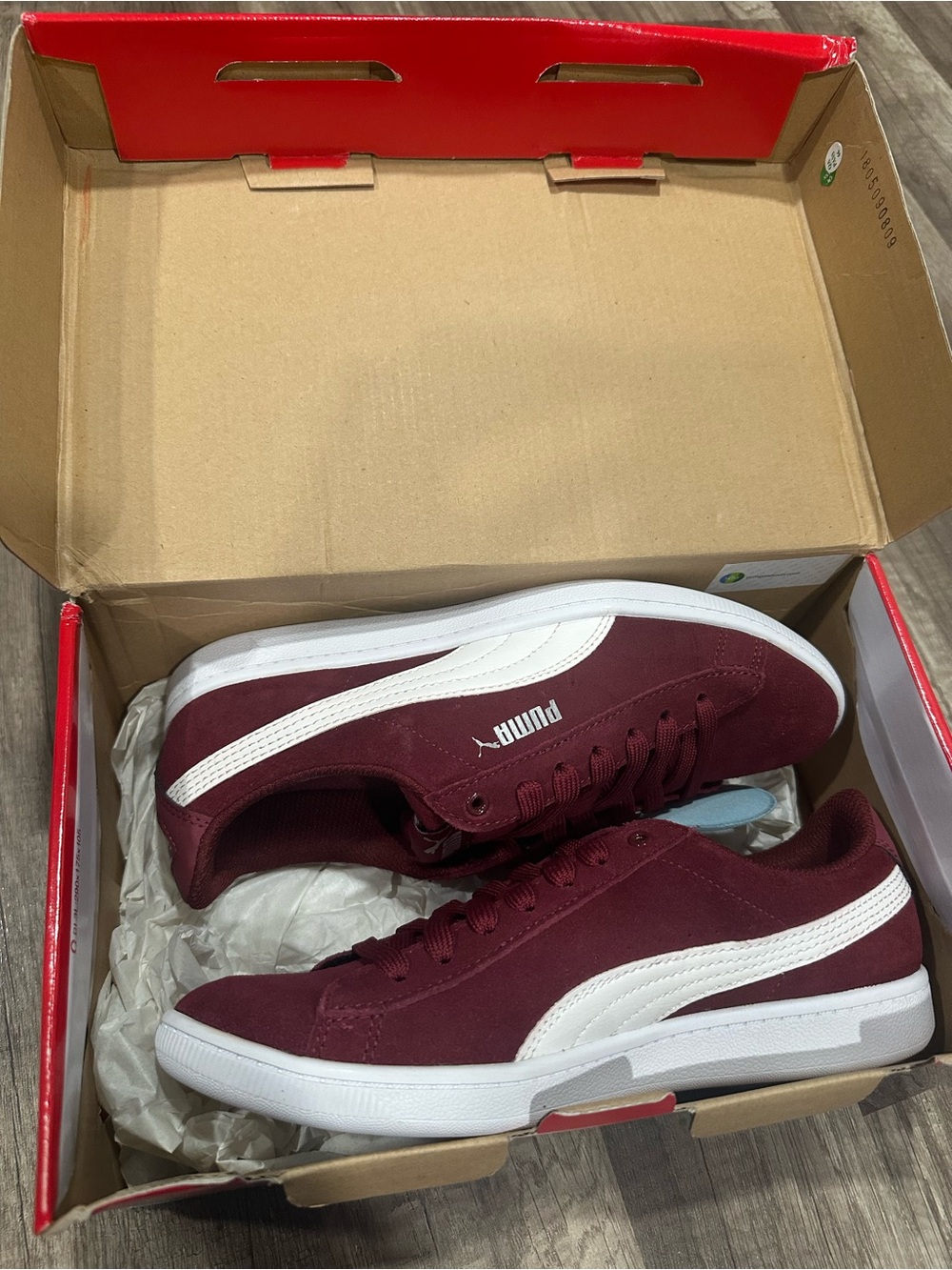 Puma women’s Burgundy Suede Sneakers with White Formstrip